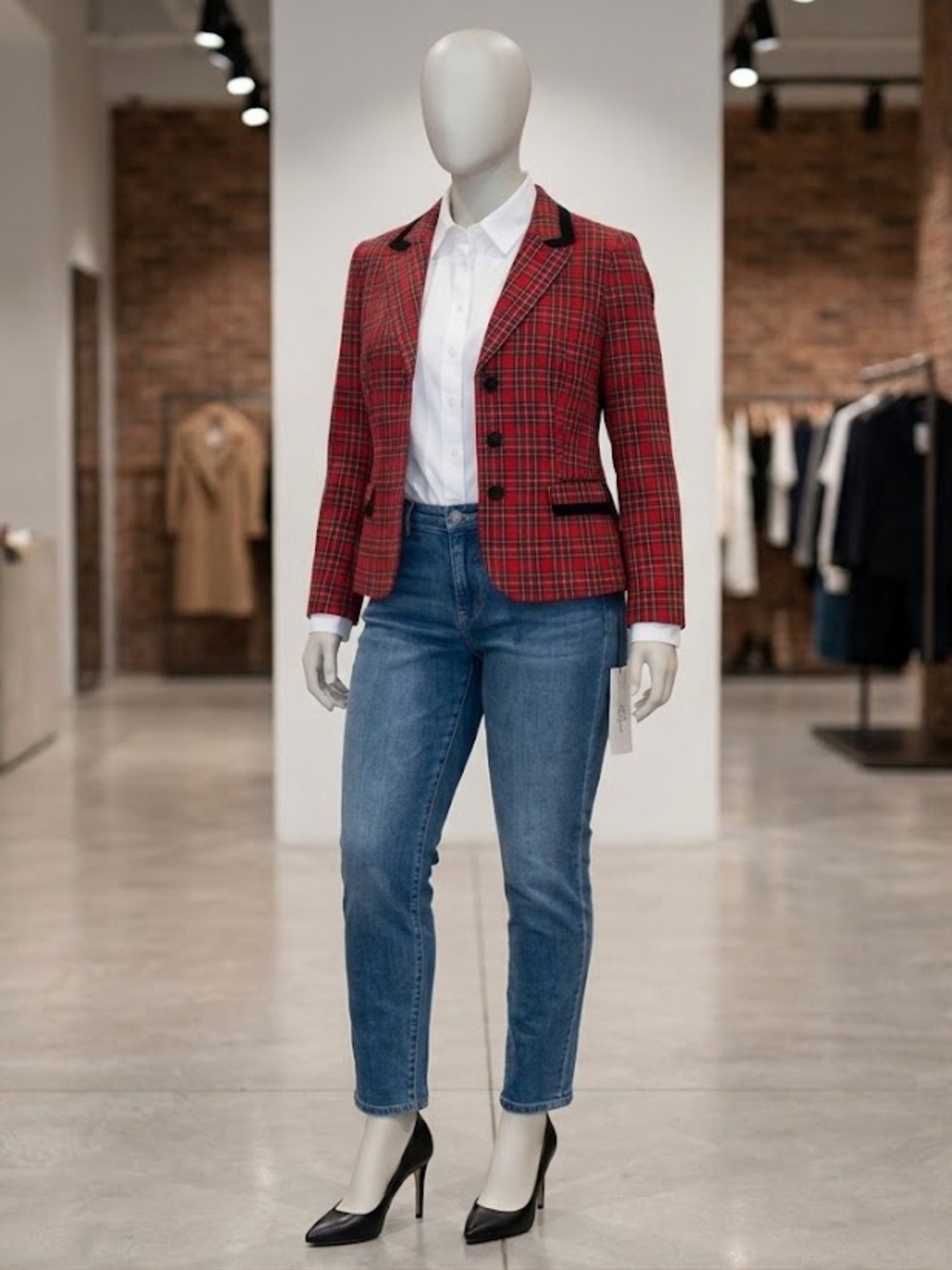 Danillo Red Tartan Plaid Blazer Women’s 16 Vintage 80s Style Black Trim